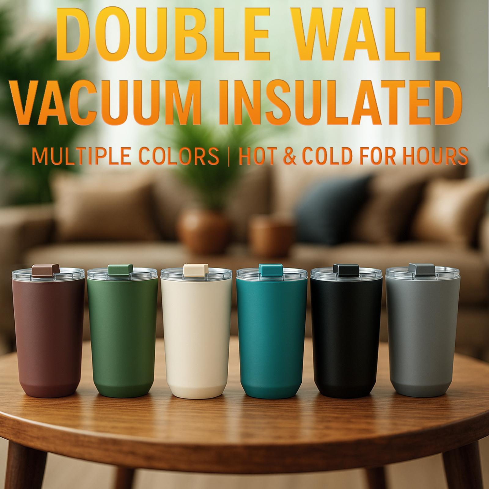 1Pc 15oz Double Wall Stainless Steel Vacuum Insulated Mug, Tumbler with Lid, Matte Finish Thermal Cup, Keep Hot 6H/Cold 12H, Compact Leak-Proof Insulated Cup for Coffee Tea, Great for Office/Commute/Travel/Home Use, Unique Gift, Minimalist Style