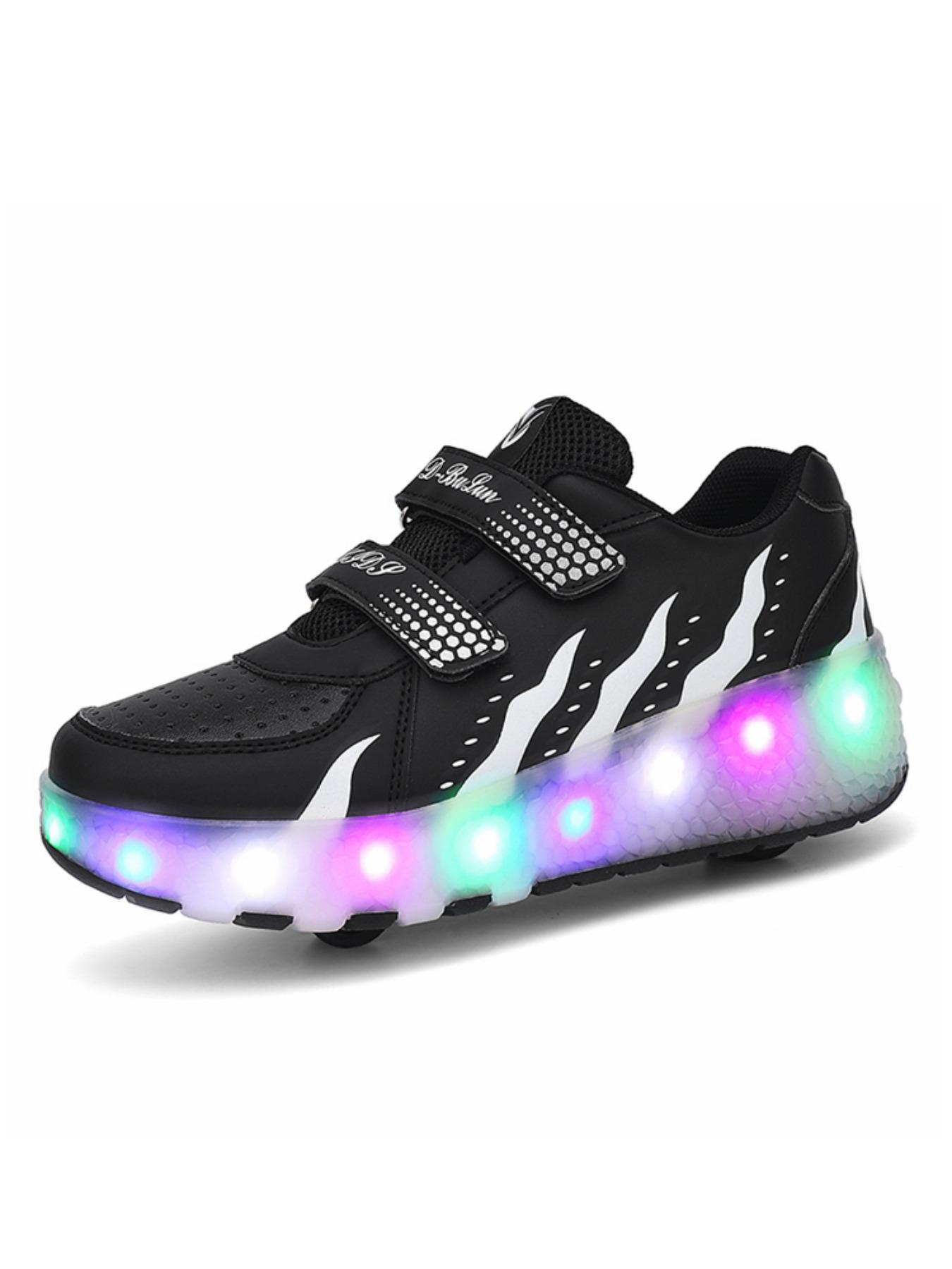 Boys Girls Fashion Breathable Dual-Wheel Skates with LED Lights, Outdoor Sports and Ice Skating, Ideal Gift for Kids and Teens, All Seasons, Double Wheel Design, LED Light Feature, Rubber Sole, Roller Skate Shoes, Shoes with Wheels
