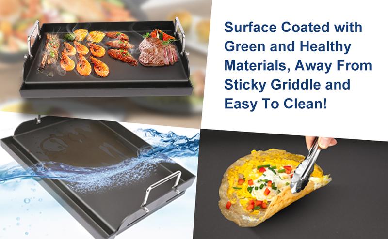 Elf Grill 25"x16" Nonstick Flat Top Griddle Universal for Gas Stove Grills Outdoorfun Compatible with Stainless Steel Utensils Prevent Sticking