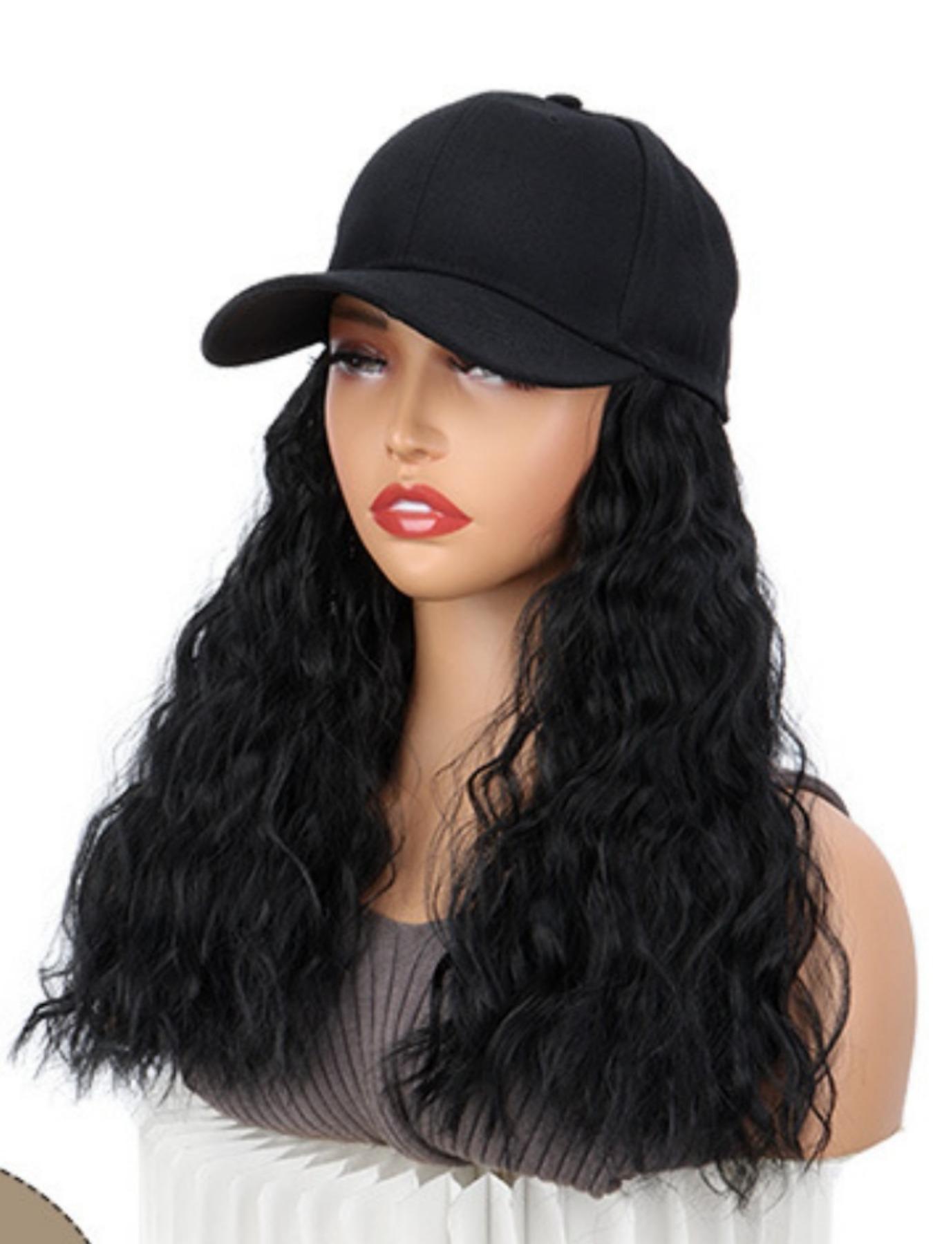1pc Long Curly Synthetic Hair Wig with Bangs, Natural Look Baseball Cap Hair Extension, Easy to Style and Maintain, Multifunctional Design