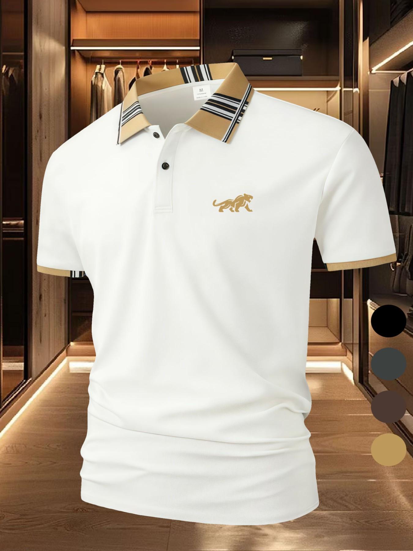 Mighty Lion [Golf Style] Men's Professional Polyester Polo Shirt Sports and Leisure Stylish Comfortable Classic Short Sleeve Men's Wear resistant and Durable Multi color In