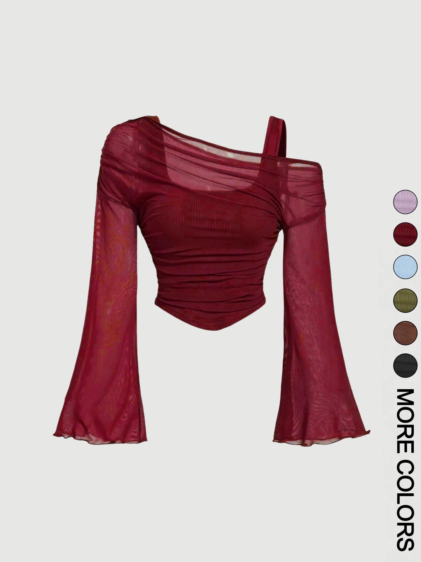 Women's Drop Shoulder Slim Fit Casual Knit T-Shirt, Fashionable Comfortable Autumn Top, Stylish Ladies' Everyday Clothing for Daily Wear