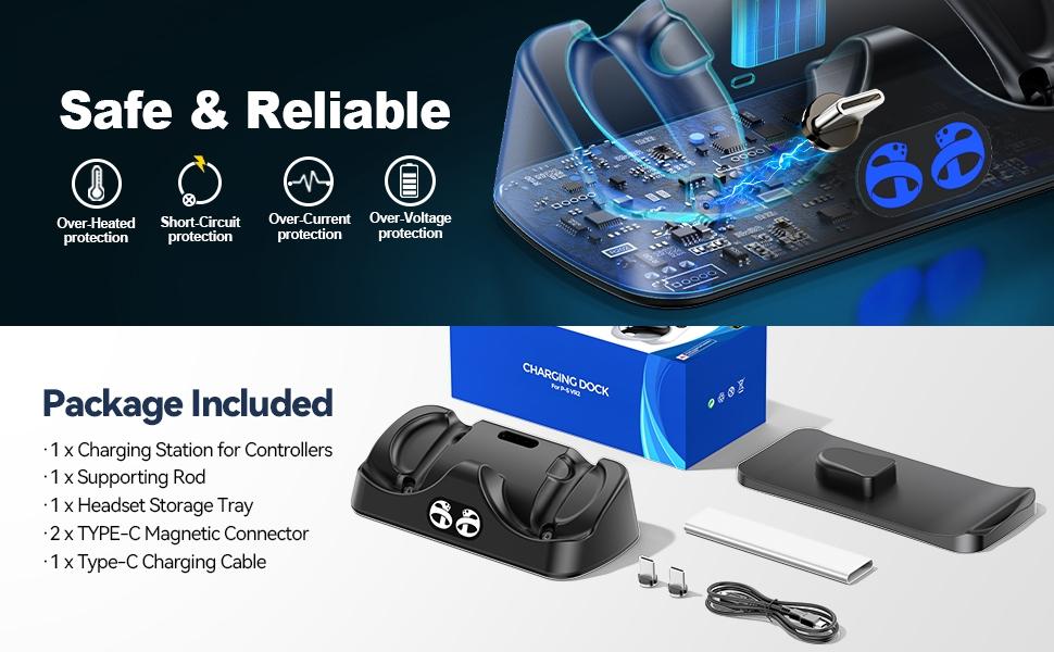SUNDAY MIRTH Ps5 Vr2 Controller Charging Station with VR Headset Stand, Includes LED Indicator and 2 Magnetic Clips, Essential VR Accessories for Ps Vr2
