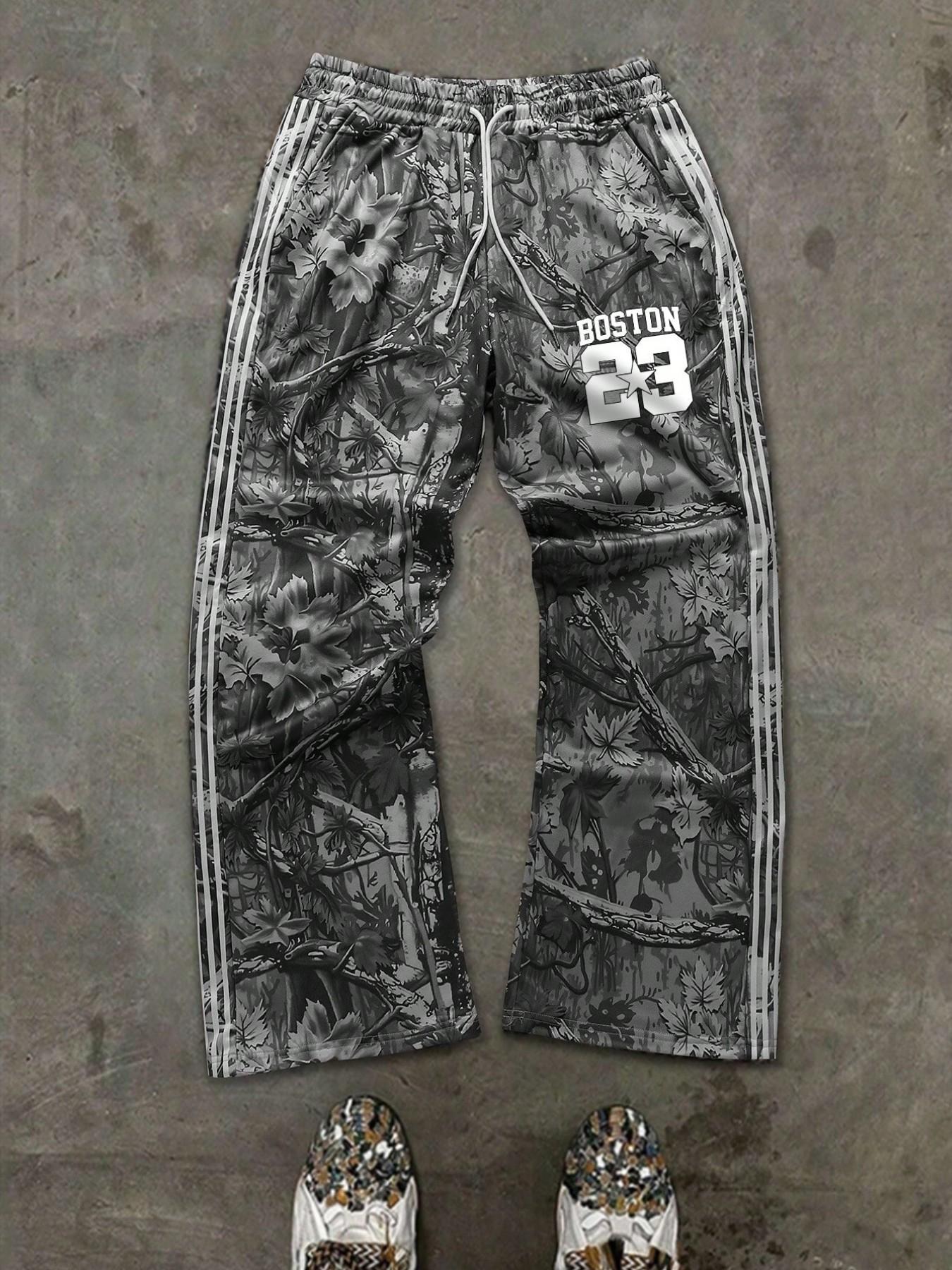 🔥 Virus Boston 23 Camouflage Tracking Pants 🔥|  Essential Y2K streetwear! Unique forest camouflage print with 3 stripe details and "BOSTON 23" logo | Comfortable wide leg fit, perfect for street style and daily styling 🔥