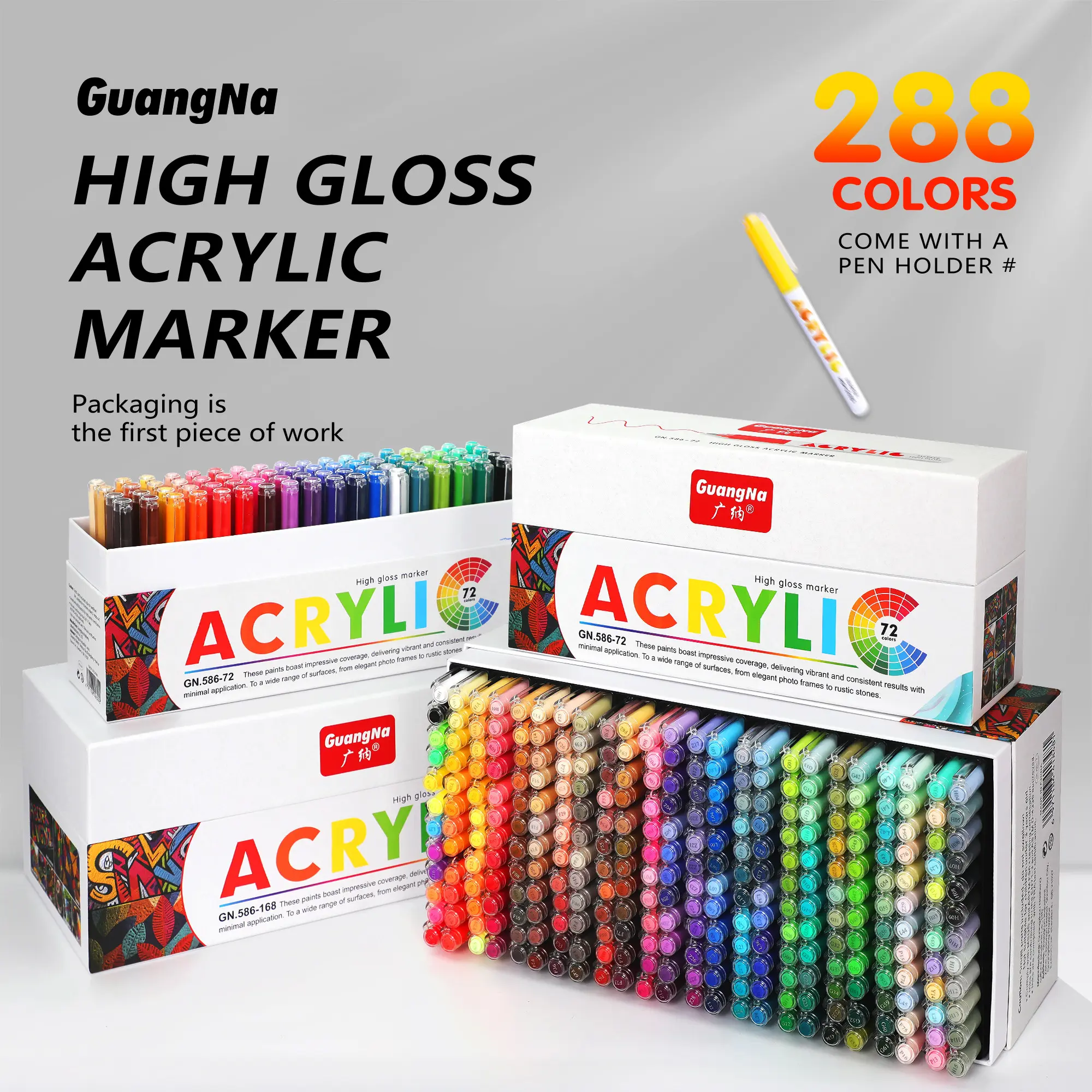 High Gloss Acrylic Gel Pen Set, 72/168/288 Colors, 1.0mm Hard Tip, High Concentration Ink, Ideal for Wood, Ceramic, Metal, Glass, Rock Art