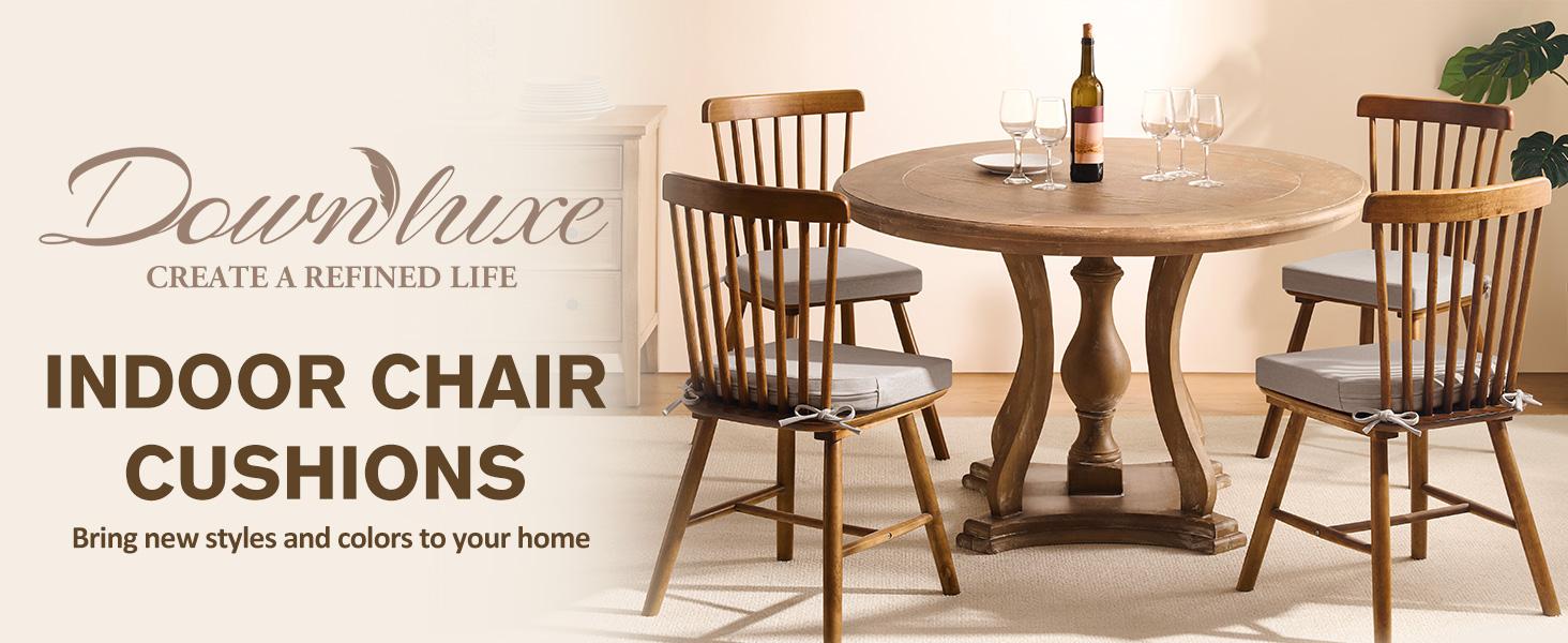 Downluxe Dining Chair Cushions Chair Protector Set , Memory Foam Linen Kitchen Chair Pads with Ties, Waterproof & Washable Cover, 17" x 16" x 2.5"