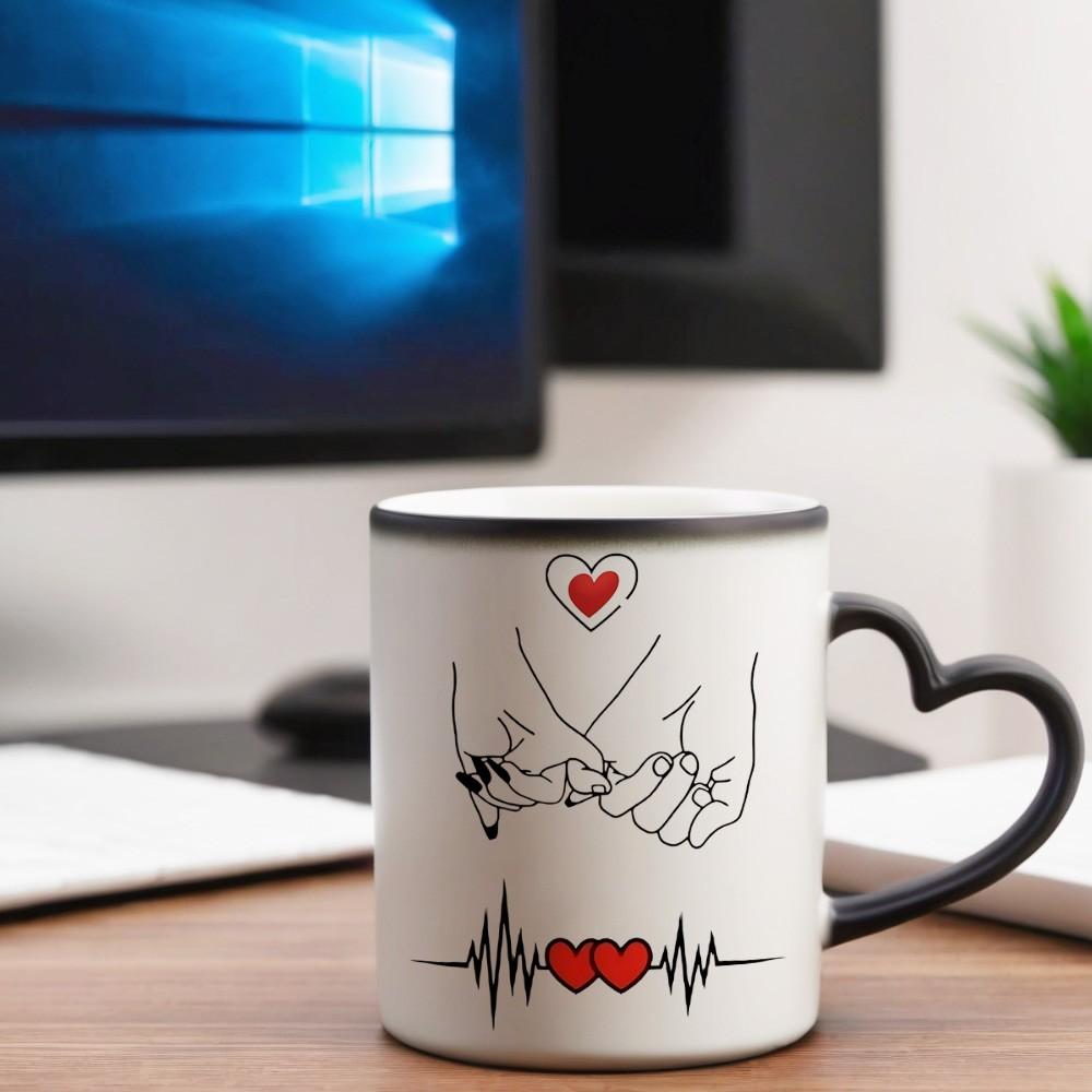 1pc Magical Color Changing Mug with Red Hearts Design - Heart-Shaped Handle, Romantic Mug for Couple's Anniversary and Valentine's Day, 11oz/325ml