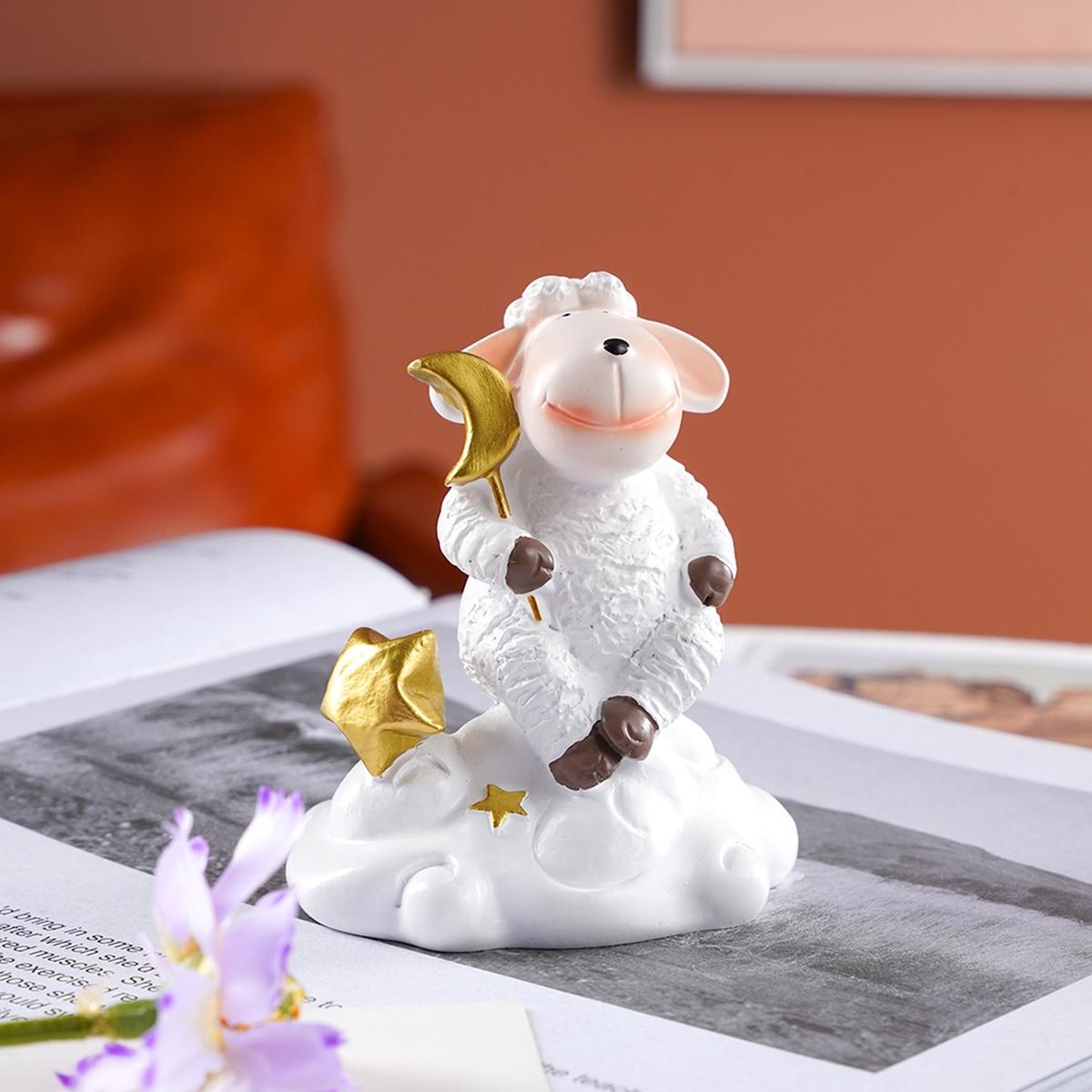 Resin Sheep Sitting on Cloud Ornament, Ramadan Kareem Festival Decoration, Modern Style Table or Window Sill Decor, Religious Home Decor, 1pc