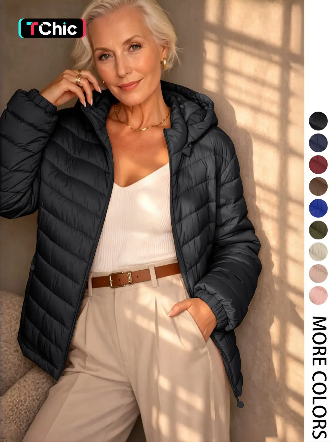 Women's Winter Lightweight Quilted Jacket, Casual Fitted Design with Zipper, Plain Pattern, Perfect for Daily Commute and Fall/winter Wear