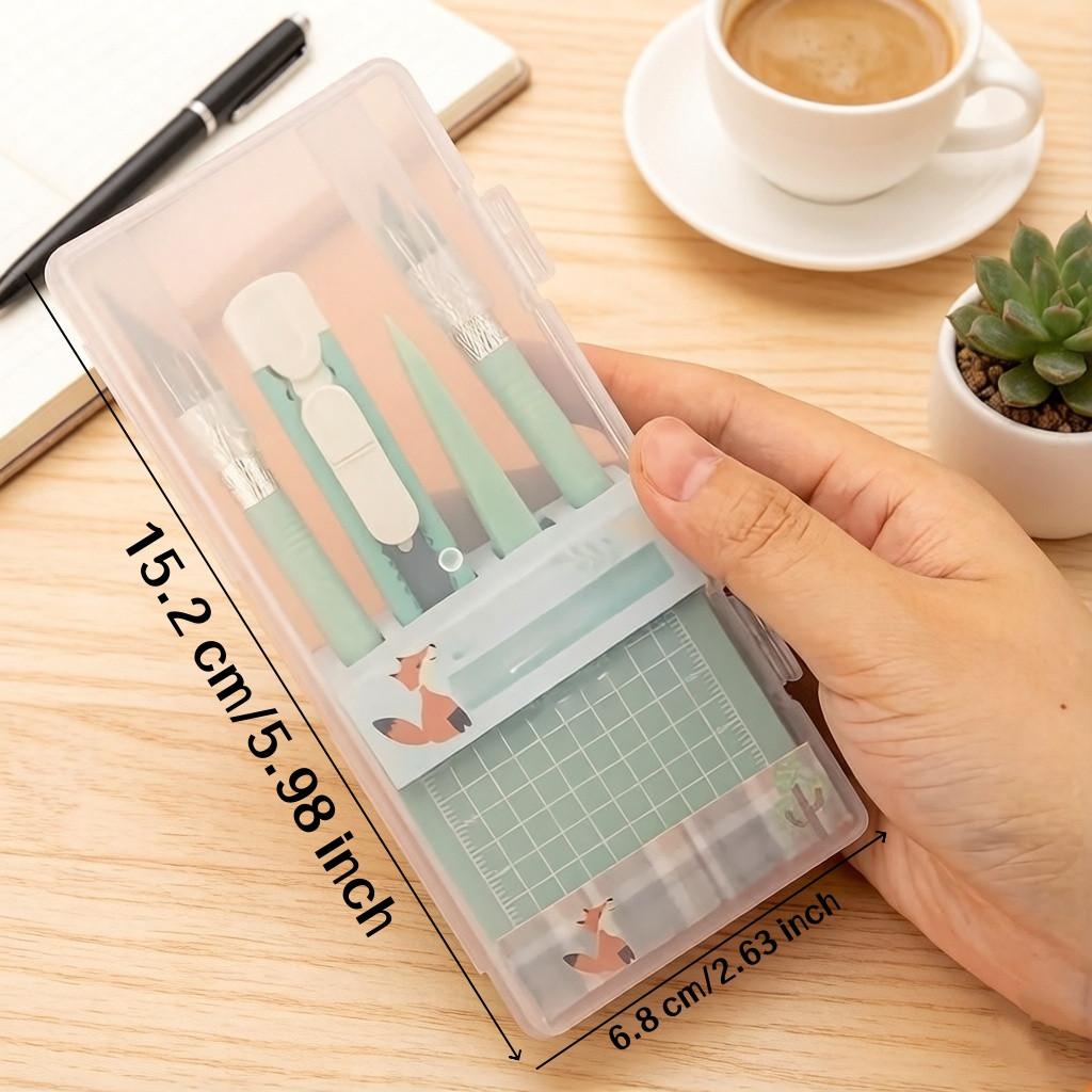 Mint Craft Knife Set, Transparent Storage Box + Grid Cutting Pad + Multiple Blade Sizes, Portable Precision Cut Tool, Cutting Supplies