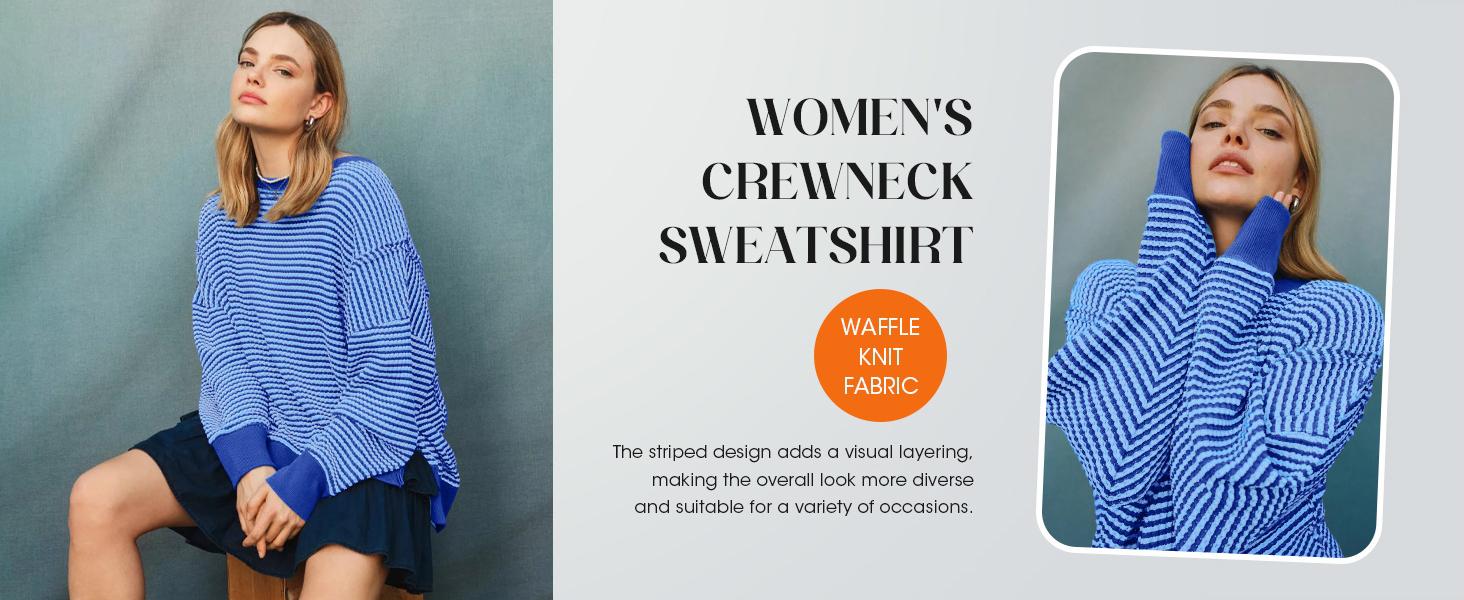 Fisoew Sports  2026 Summer Spring Women's Fall Oversized Sweatshirt Casual Waffle Knit Long Sleeve Crewneck Split Pullover Tunic Tops,