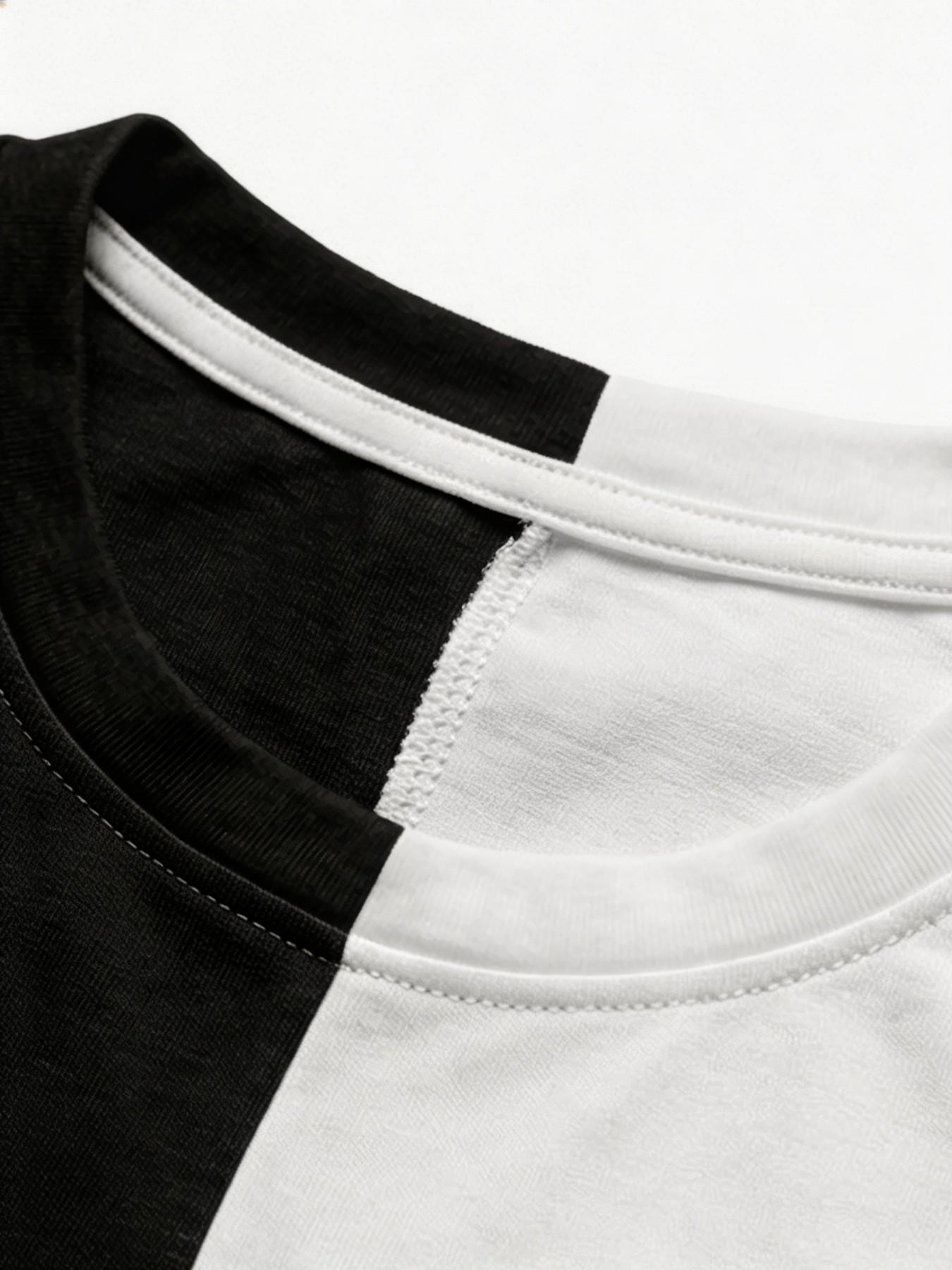 Number 32 Print Colorblock Home Wear T-Shirt, Contrast Tee, Comfortable Breathable, Casual Street Style, Men's & Women's