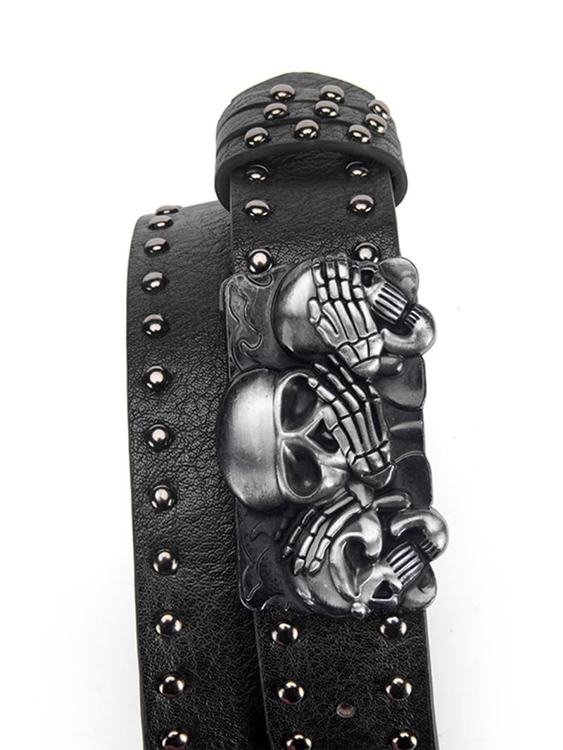 Unisex Skull Head Design Belt, Unique Style Leather Waistband, Fashion Personalized Clothing Accessory, Men and Women Belts, Trendy Exquisite Belt