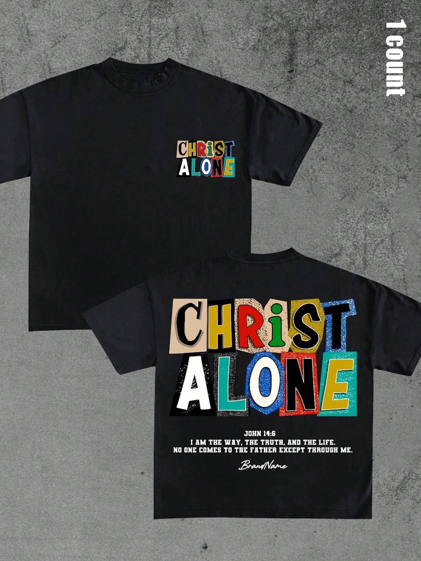 Unisex's Colorful Letter Print Round Neck Graphic Tee, Regular Fit Casual Everyday Wear Short Sleeve T-shirt for Summer, Men's Top for Daily Wear, Tropical