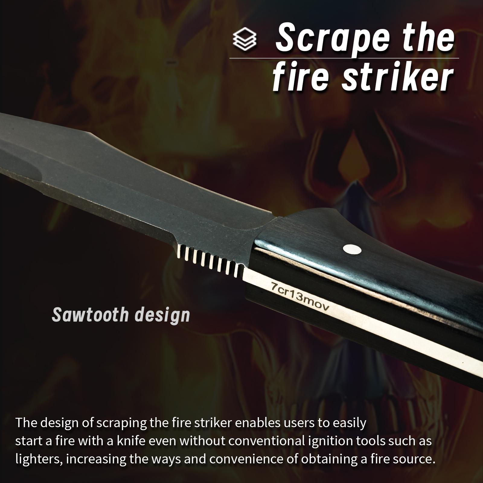 High-carbon steel knife A meat cleaver for professional .fruit cutting， It has a fixed blade and comes with a  sheath. The blade surface is stone-washed, making it sturdy and durable. The handle is comfortable and ergonomically designed, fathersdaygifts