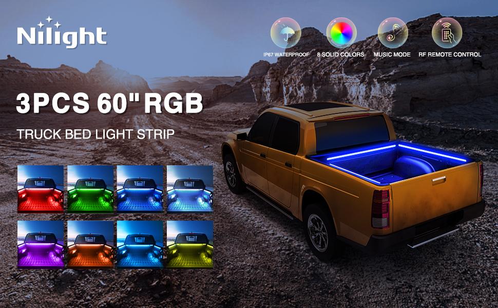 Nilight 3PCS 60 Inch RGB Truck Bed Light Strip Kit 270 LED Neon Accent Lights with RF Remote On Off Switch Splitter Extension Cable for Cargo Pickup Truck Camper RV SUV    dealsforyoudays