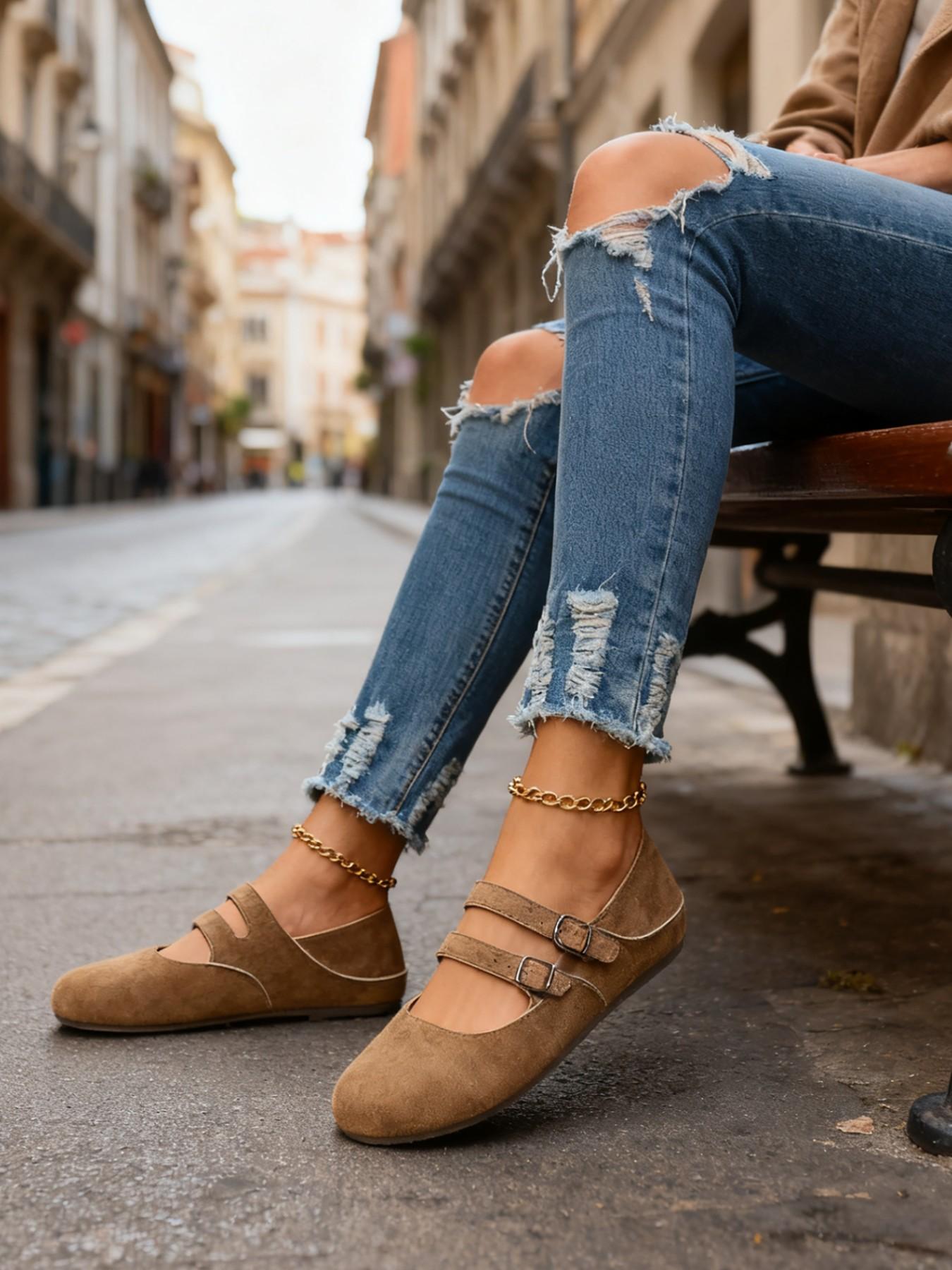 Spring New Round Toe Vintage Low-Top Mary Jane Shoes, Casual Shoes, Height Increasing Dual Buckle Birkinstyle Single Shoe, Versatile and Stylish.