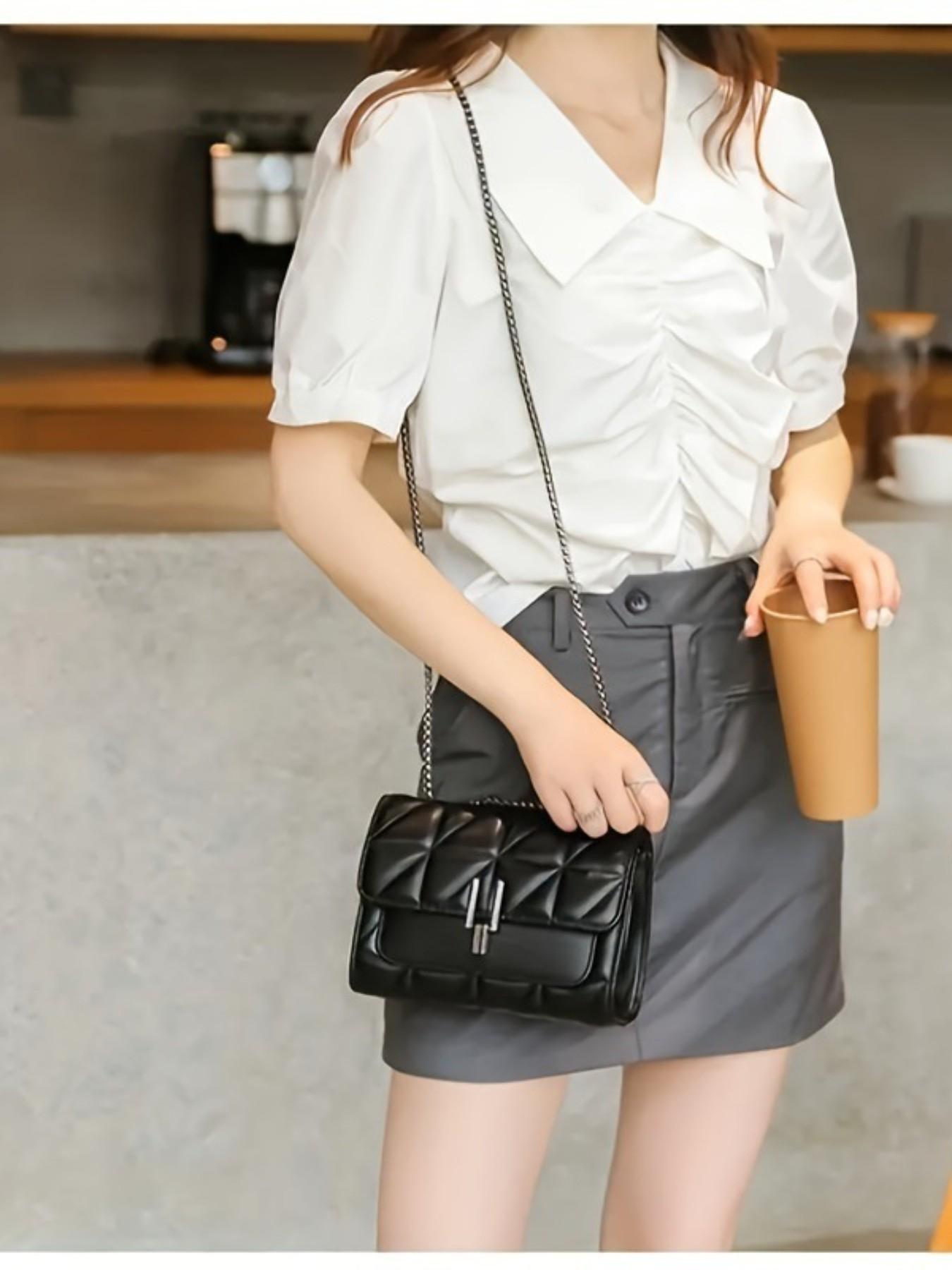 2026 New Women's Fashion Chain Strap Quilted Crossbody Shoulder Bag, Commuter Bag, Daily Use, PU Material, Solid Pattern, All Seasons