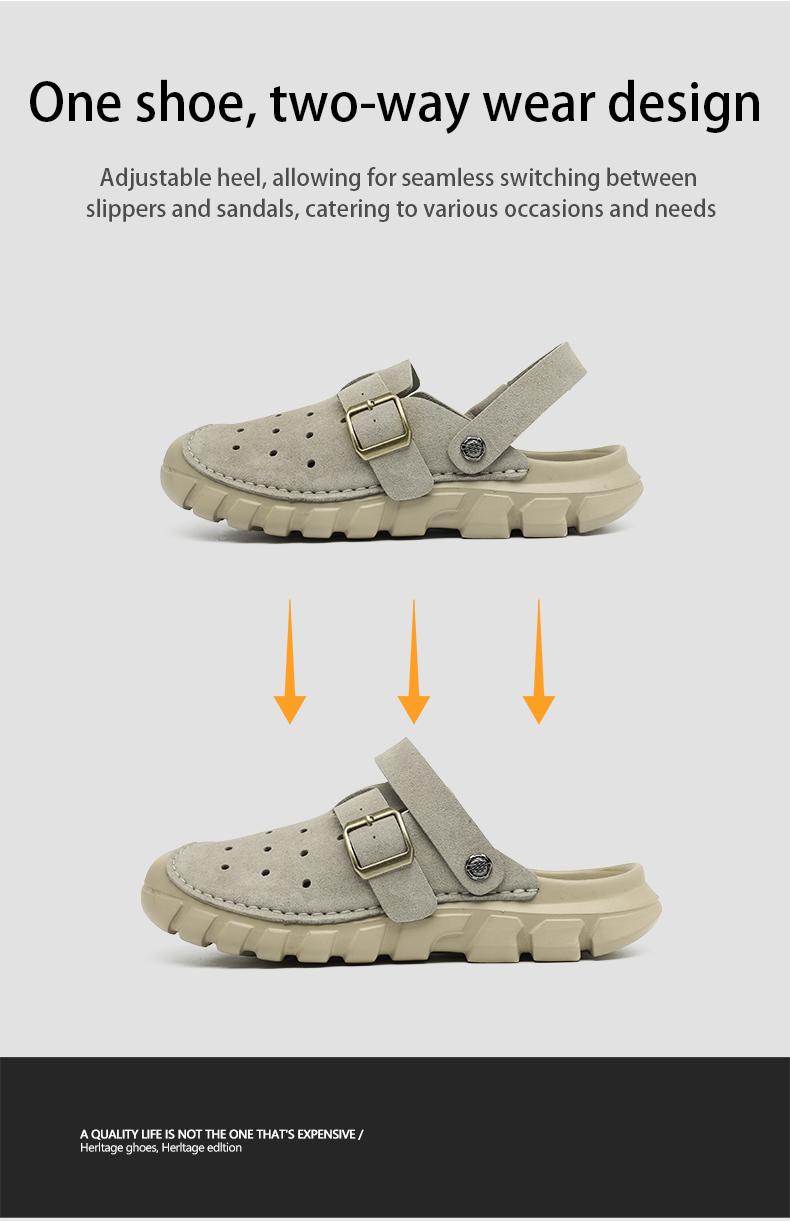 Men's Perforated Slingback Clog, Breathable Closed Toe Sandals, Non-Slip Two-Way Wear Slippers, Lightweight Vegan Leather Fisherman Shoes for Beach Hiking Travel, Retro Summer Athletic Outdoor Clogs, Big Size 11 12 13