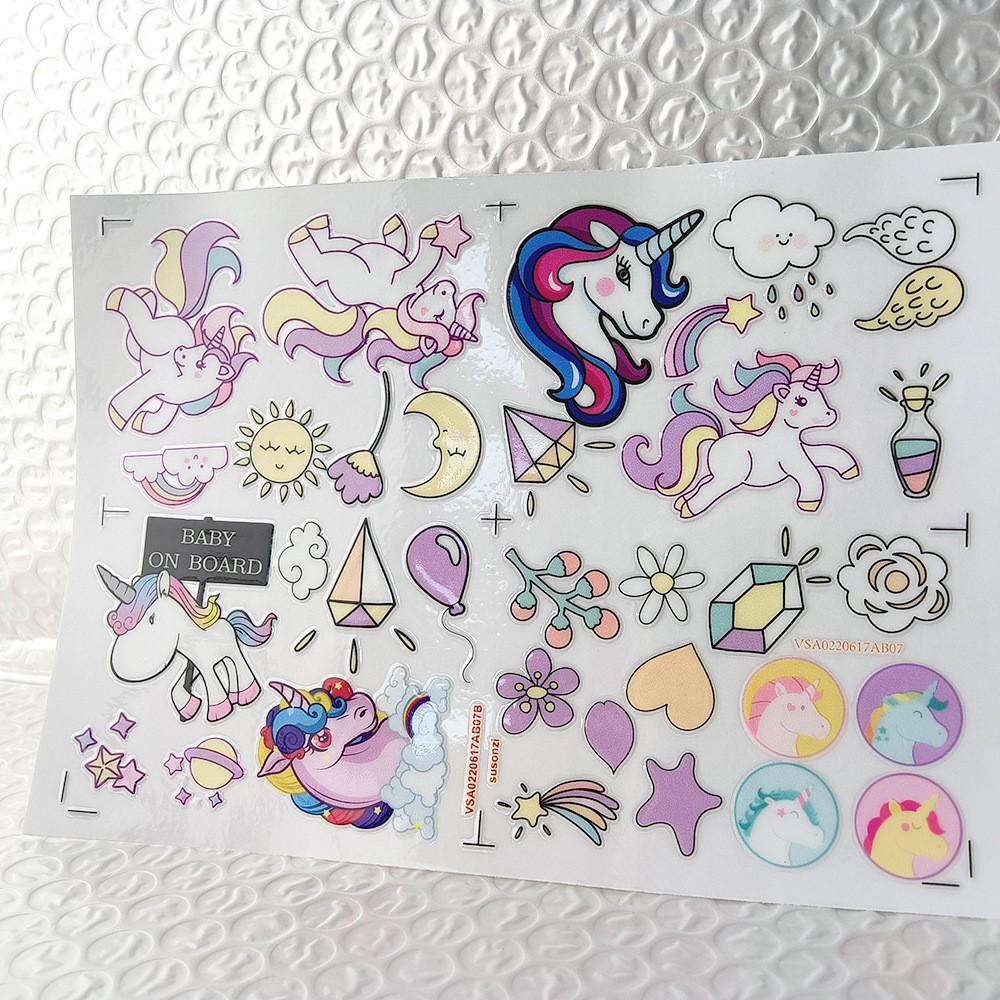 Rainbow Horse Theme Transparent Transfer Sticker, Waterproof Cloud Decorative Sticker, for Cups, Helmets, Skateboards, Phones, Gifts