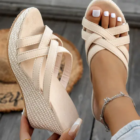 New Women's Comfortable Soft Casual Wedged Platform Casual Comfy Sandals, Open-Toe Wedge Sandals, Classic Design, for Daily Casual Wear, Office Commuting, Commute Sandals & Summer Beach Vacations