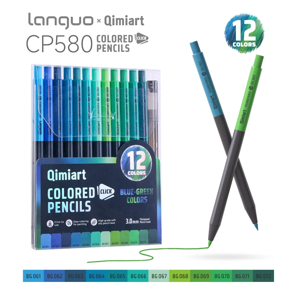 12 Color/96 Erasable Clicker Colored Pencils Set, Long-Lasting Writing, No Sharpening Needed, Student Drawing Art Supplies
