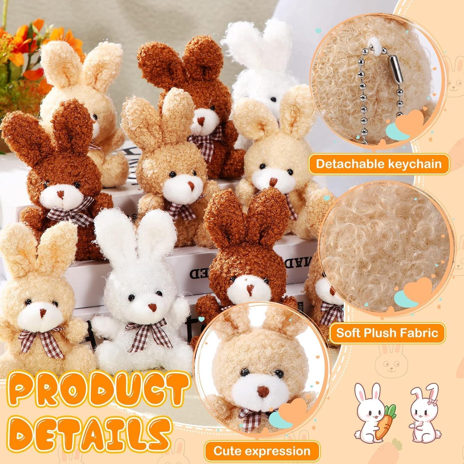 24-Piece Easter Plush Bunny Gift Set, Miniature Keychains, Bow-Tied Rabbit Dolls, Birthday Baby Party Favors