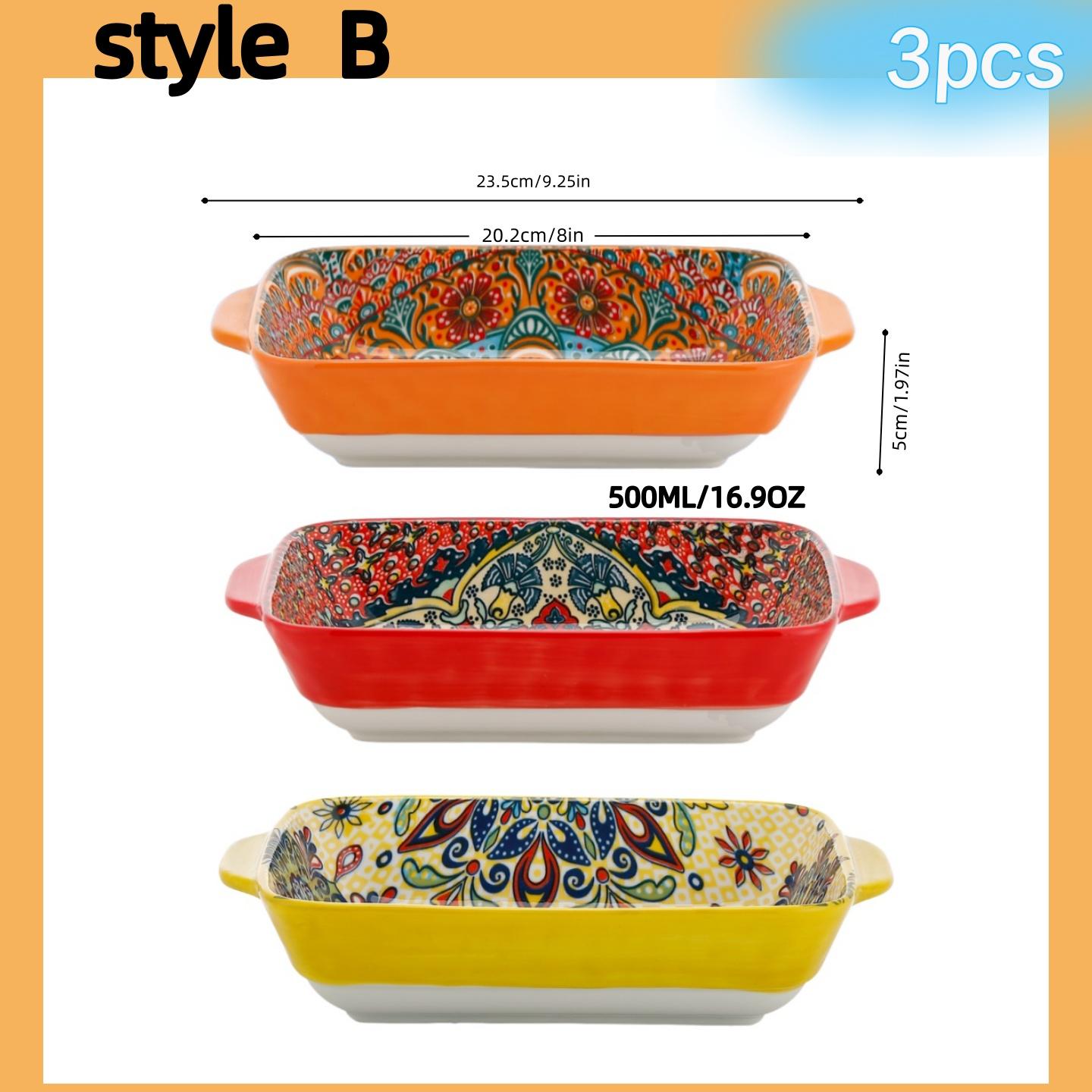 3-Piece Rectangular Serving Plate Set with Dual Handles, Microwave & Oven Safe, Ideal for Home Kitchen Dining Room, Dishwasher Safe Tableware