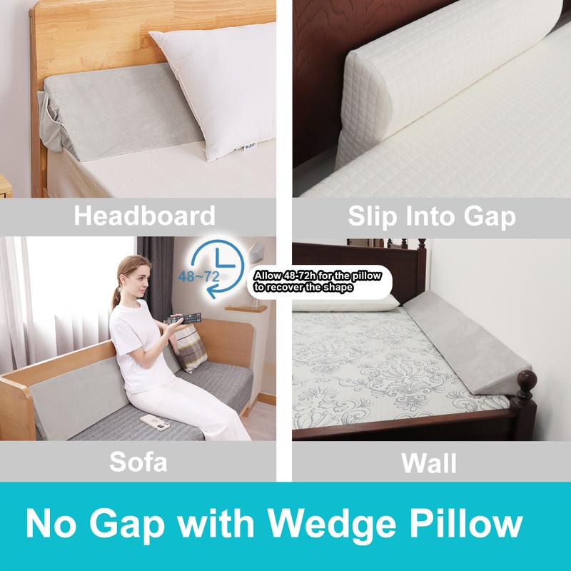 TokSay Wedge Pillow For Headboard Bed Gap Filler Between Mattress And Headboard Adjustable High-Density Memory Foam Contoured Supportive Sleep Reading
