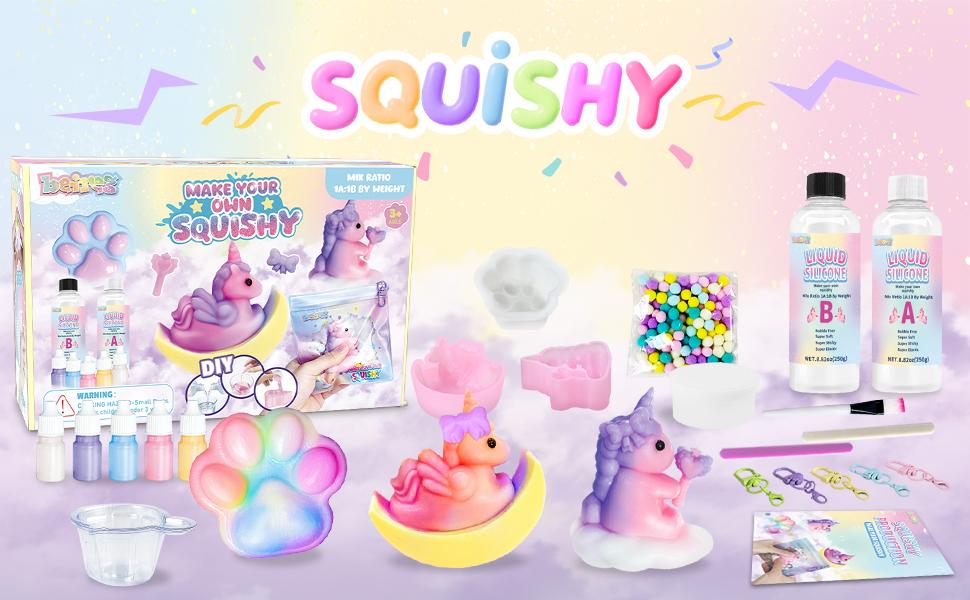 BEIREG Taba Squishy Making Kit - DIY Unicorn & Sweet Theme with 6 Bakery Molds & 18OZ AB Silicone for Kids, Safe Non-Toxic Materials, Stress Relief, Craft Gift for Girls, Party Favors, Easter Toys BEIREG Taba Squishy Making Kit - DIY Unicorn & Sweet Theme with 6 Bakery Molds & 18OZ AB Silicone for Kids, Safe Non-Toxic Materials, Stress Relief, Craft Gift for Girls, Party Favors, Easter Toys