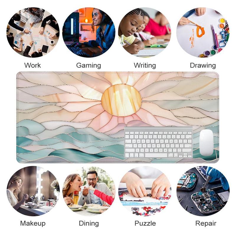 Extra Large Sunlight Waves Mouse Pad Pastel Colorful Gaming Mouse Pad 35x16 Inch Extended Mousepad Computer Keyboard Mousepad Suitable for Families, Offices and Schools. Perfect Gift for Family Members and Friends