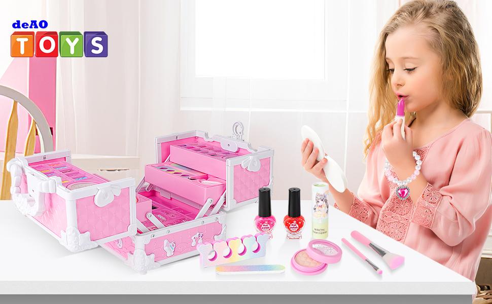 Pretend Play Makeup Kit,Washable Makeup Kit with Unicorn Bag,Make Up Kit for Christmas Birthday Gifts