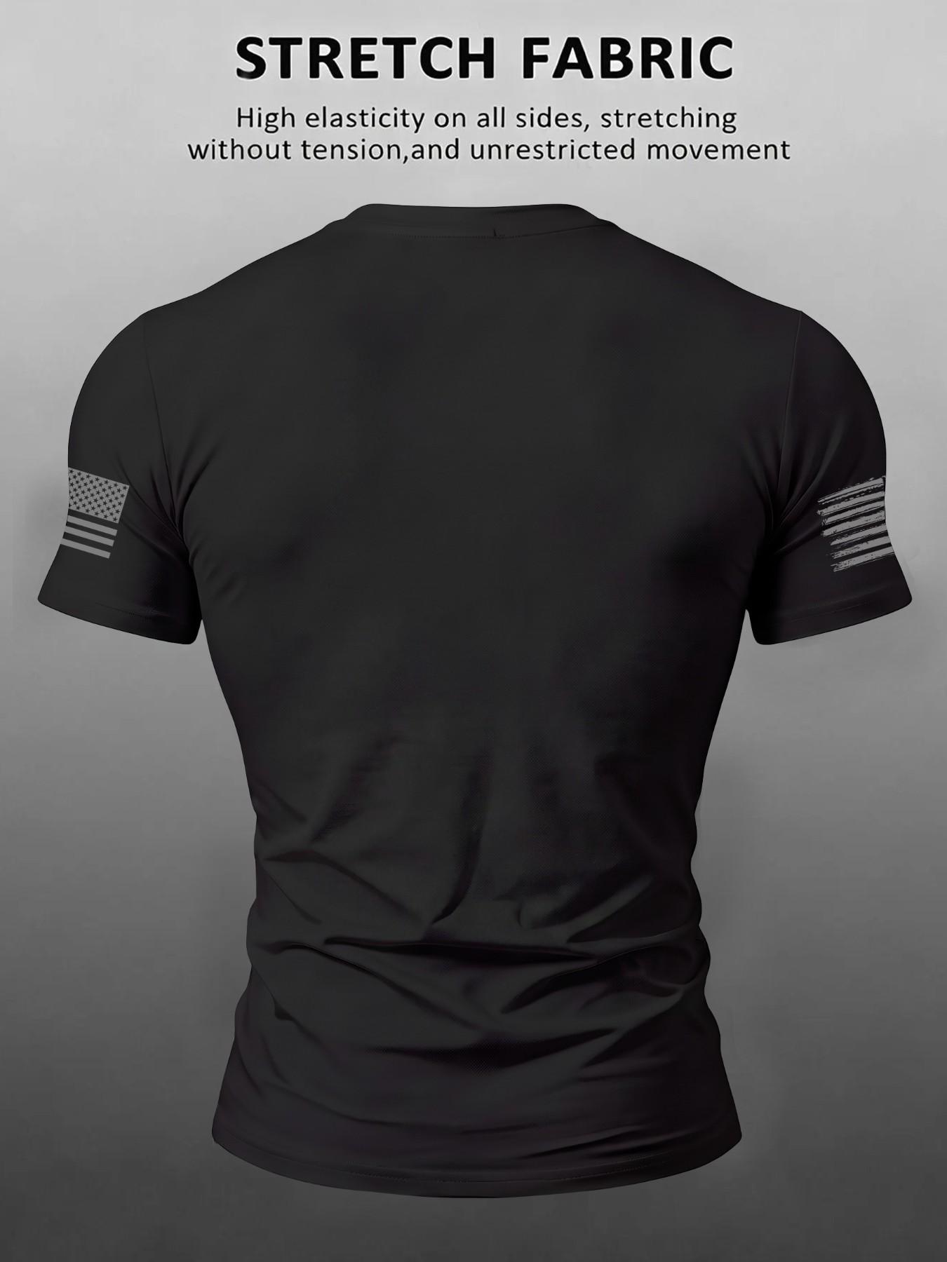Men's Motivational Fitness T-Shirt, Four-Way Stretch Quick-Dry Muscle Tee, Get Up Letter Print, Casual Workout Top, Short Sleeve