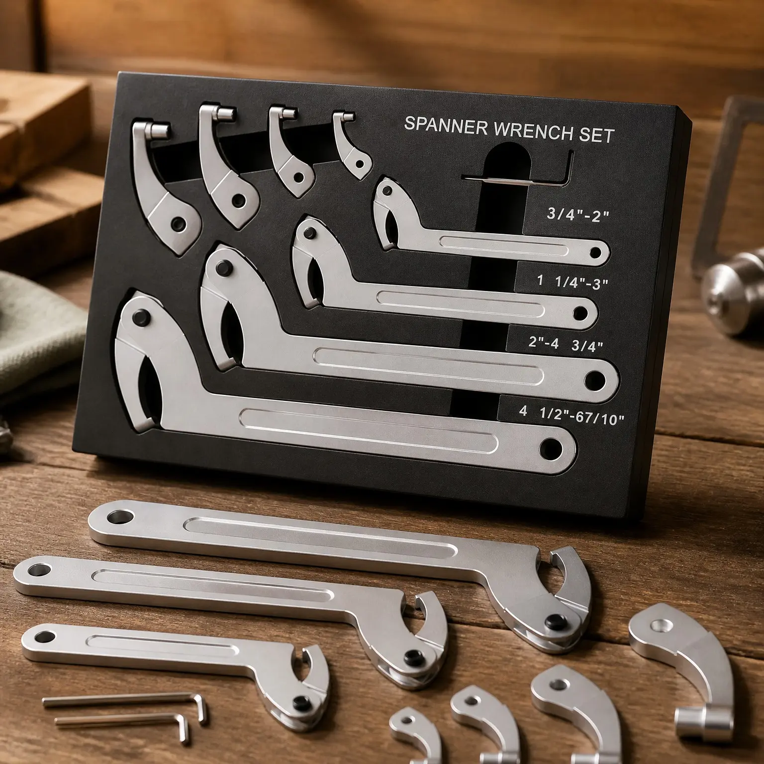 10PCS Adjustable Pin Spanner Nut Wrench Tool Set, C-Shape Pin Hook Wrench Tools with Replaceable Heads for Pipes Heating Cars, Coilover Wrenches for Suspension System, Bearing, 3/4" to 6-7/10"
