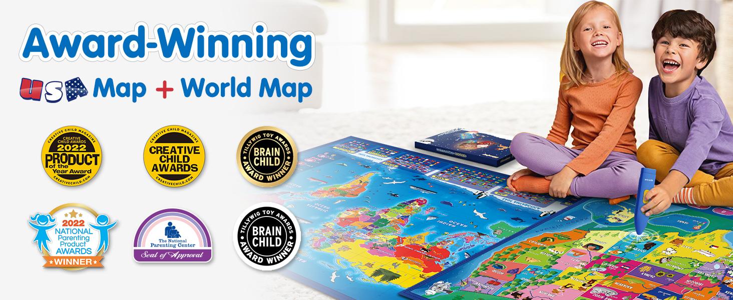 Bilingual Interactive for Kids Talking USA Map World Map for Kids ...