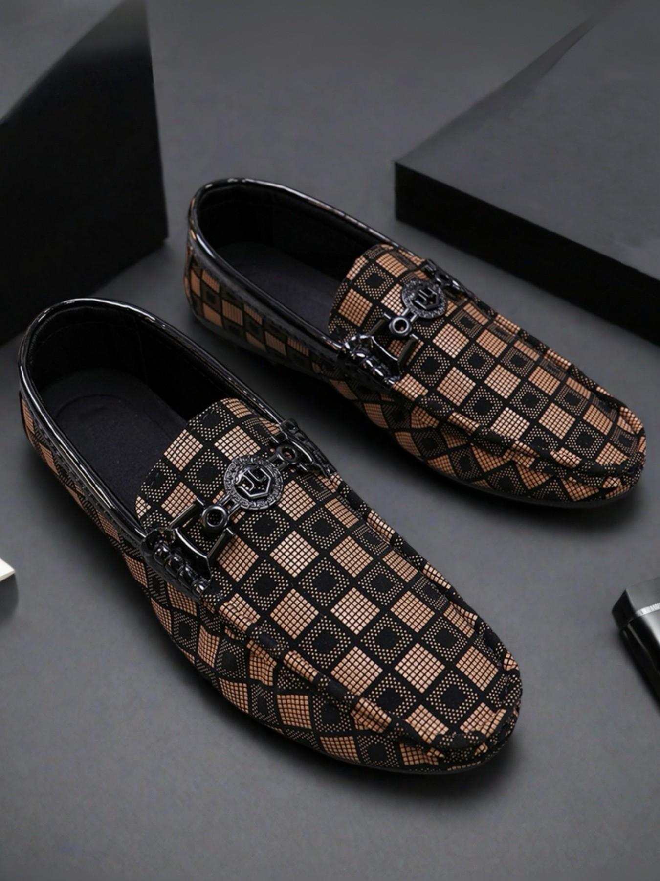 Men's Plaid Loafers New Korean Trend British Style Slip-On Flat Soft Sole Comfortable Lightweight Business Casual Footwear Shoes for Daily Wear