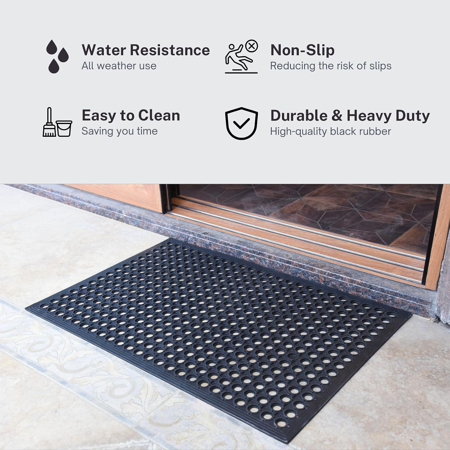 2 Pack Heavy Duty Rubber Drainage Mats, 24" x 36" Non-Slip Outdoor Rubber Floor Mats with Drainage Holes, Commercial Kitchen Mats for Garage, Patio, Entryway, Indoor Outdoor Use