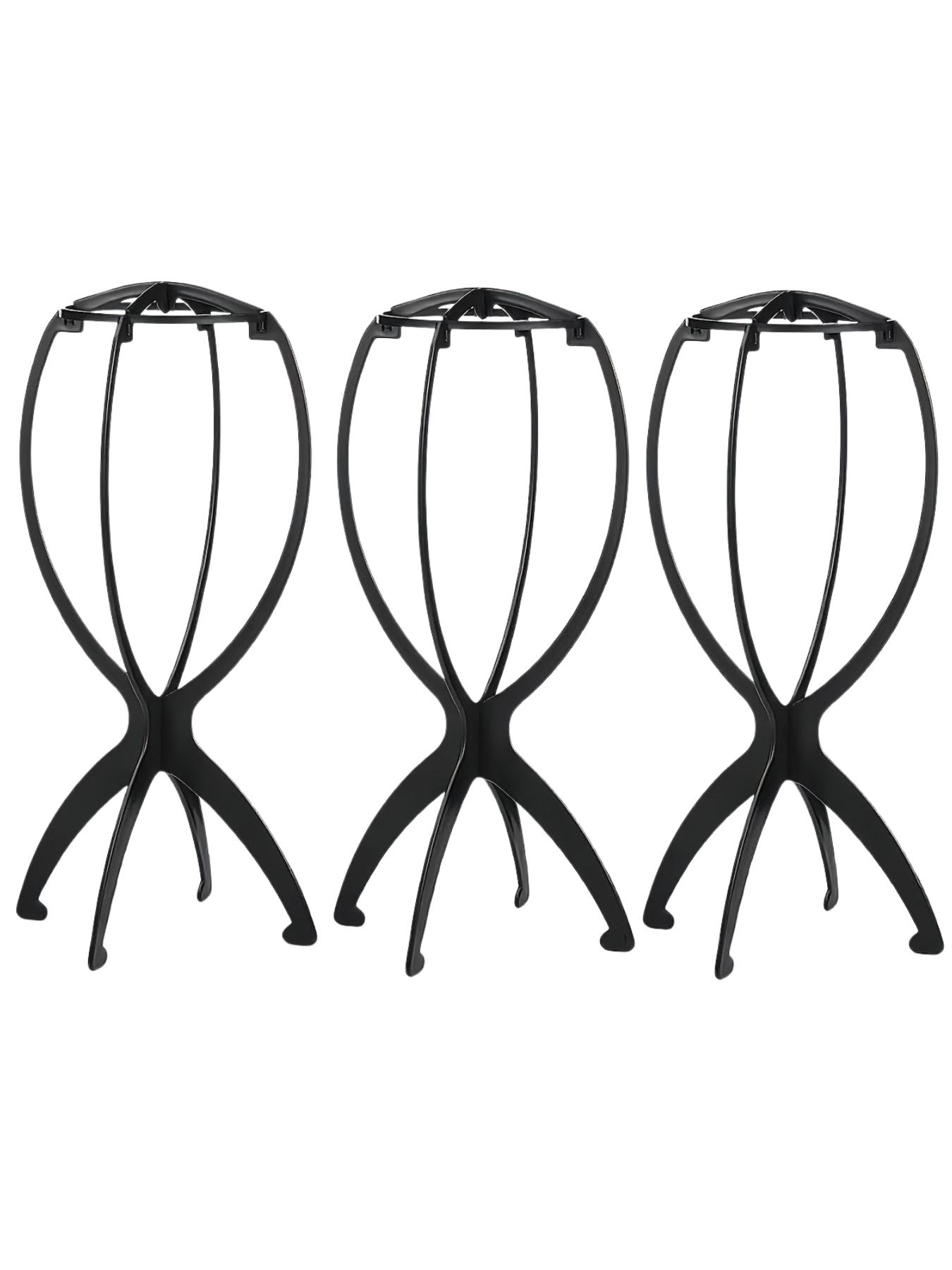 3Pcs wig stands, black and pink, suitable for multiple wigs and hats, wig stands, ideal for travel, Portable, display, wig styling, foldable wig rack, Foldable Design, durable wig display tool, Durable Material, suitable for all wigs travel wig rack