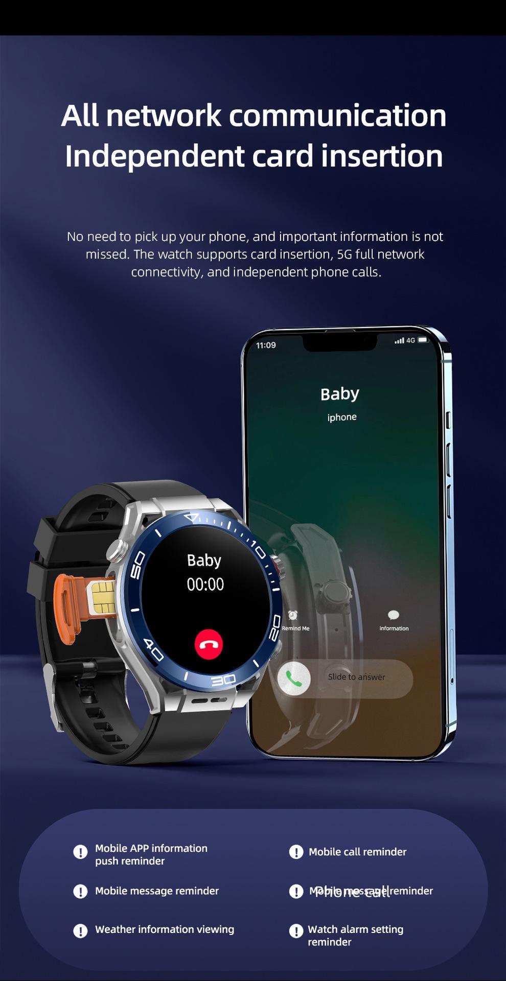 1.52in Round Screen Metal Smartwatch - Card-Slot Wearable Tech Device, Foreign Trade Version 2+16G Single Camera Digital Camera, X5 Model Health Tracker, Hot TikTok Party Toy