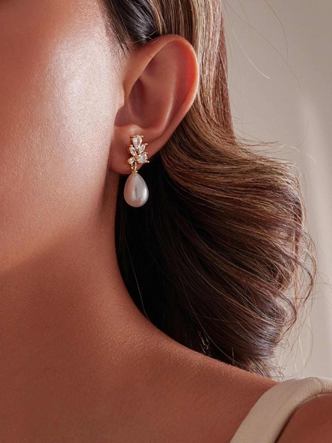 Pearl and Zirconia Pendant Earrings—Perfect for everyday wear, weddings, formal events, and bridal jewelry—An ideal gift for Mother’s Day, anniversaries, and birthdays