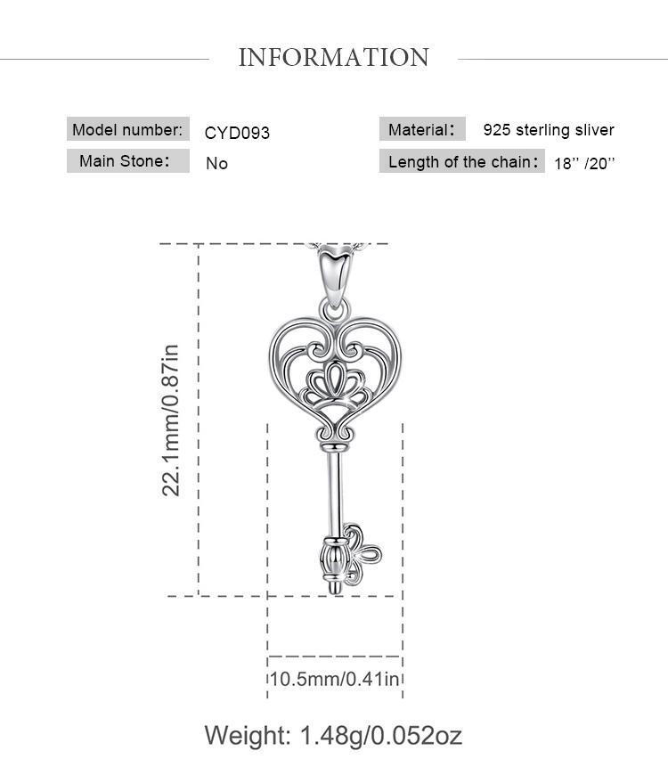 Solid 925 Sterling Silver Infinite Love Key Pendant for Women, Eternal Romance Two Hearts Necklace With Chain, Perfect Jewelry Gift for Her