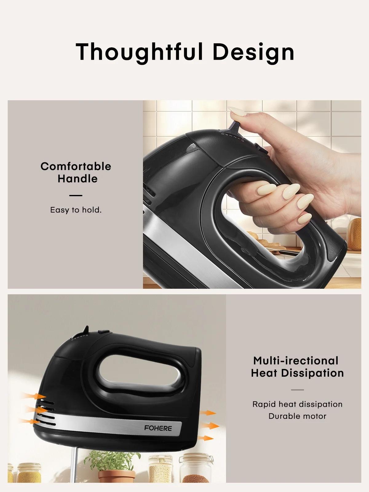 FOHERE Electric Egg Beater with 6 Accessories Hand Mixer 5 Speeds Turbo Function & Storage Box for Kitchen Use - Whisk FOHERE Electric Egg Beater with 6 Accessories Hand Mixer 5 Speeds Turbo Function & Storage Box for Kitchen Use - Whisk