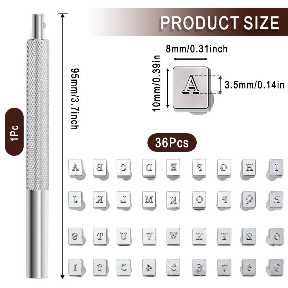 36Pcs Leathercraft Metal Letter and Number Stamps Punch Set Tool, Alphabet Imprinted Leather Punching Tools for Leather Belt Bag Hat Shoes Craft Marking