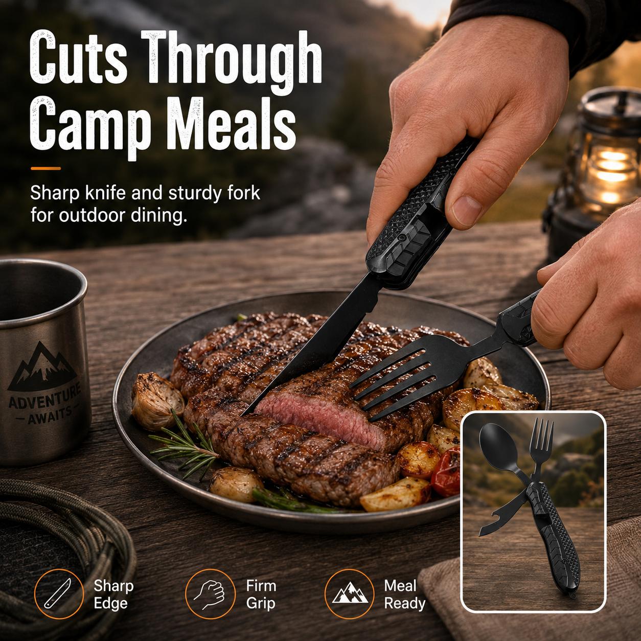 Multifunctional Folding Fork & Spoon Set, Stainless Steel Portable Outdoor Kitchenware, Camping Cooking Utensils, for Camping & Hiking, Travel Accessories, Christmas Gift-YY0