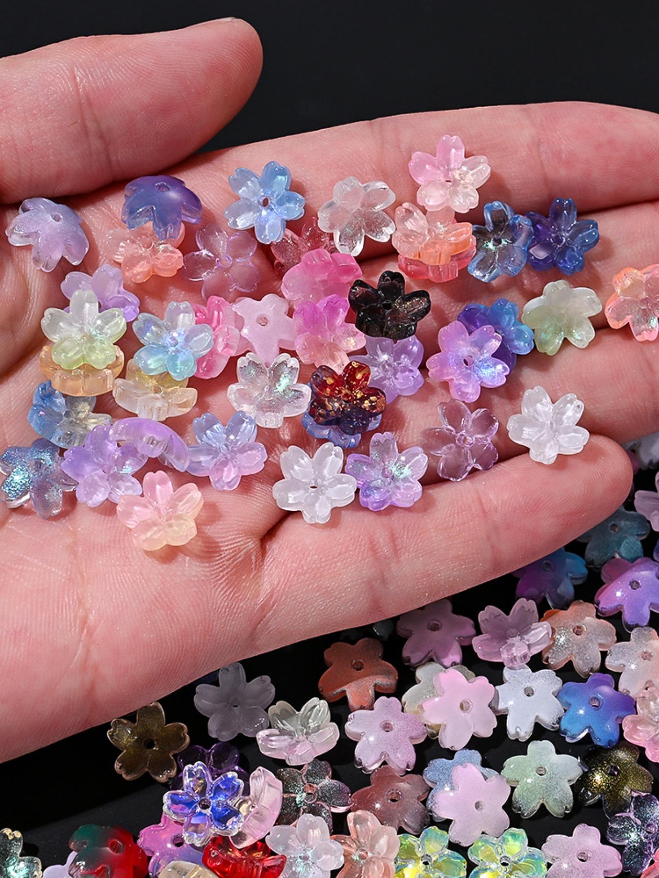 100pcs 11mm Sakura Glass Beads, Transparent Gradient Flower Cap Beads, DIY Mix Beads, DIY Jewelry Making, Necklace, Bracelet, Earrings, Hair Accessories