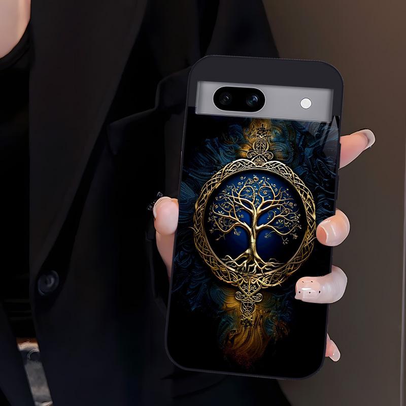 Suitable for [Google Pixel 7a] high-end phone case🤩， high-end patterns，blue and gold tree of life pattern new black phone，drop-resistant and fingerprint-proof YM99