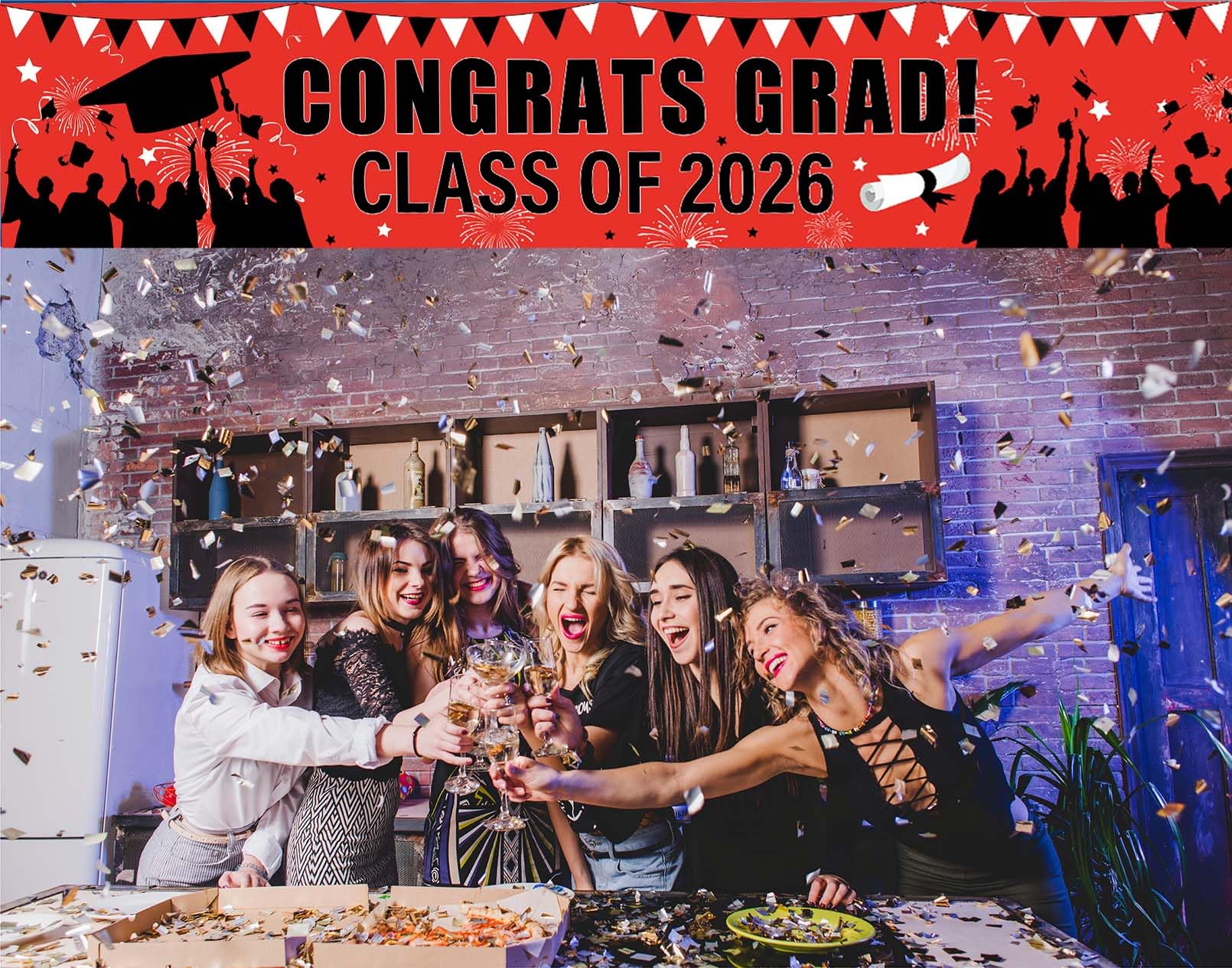 Large Celebration Graduation Banner, Red and Black, Class of 2026, Banner Background, 2026 Graduation, Yard Sign, Graduation Party Supplies and Decorations, Graduation Decorations, 2026
