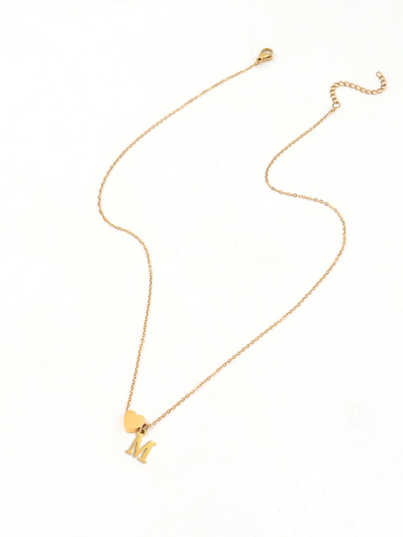 Letter & Heart Charm Necklace for Women, Classic Jewelry for Girls Gift, Fashion Jewelry for Party, Daily Clothing Decor, Exquisite Chain Jewelry for Gift