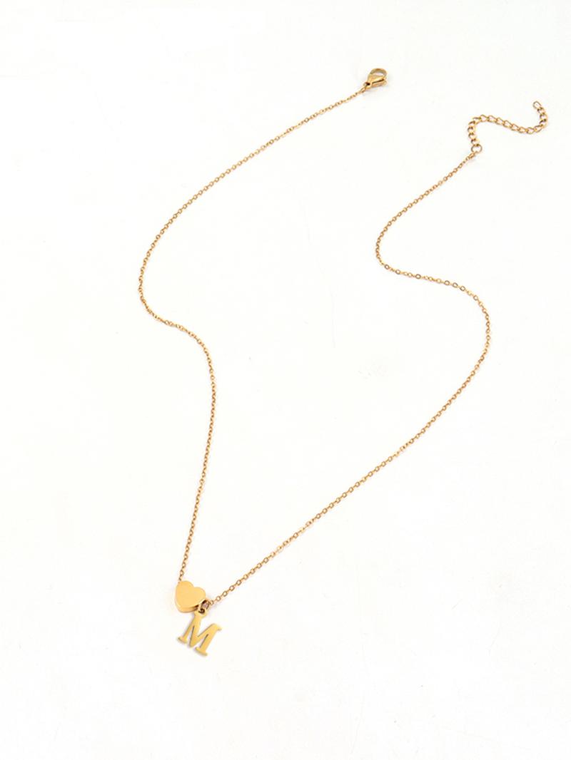 Letter & Heart Charm Necklace for Women, Classic Jewelry for Girls Gift, Fashion Jewelry for Party, Daily Clothing Decor, Exquisite Chain Jewelry for Gift