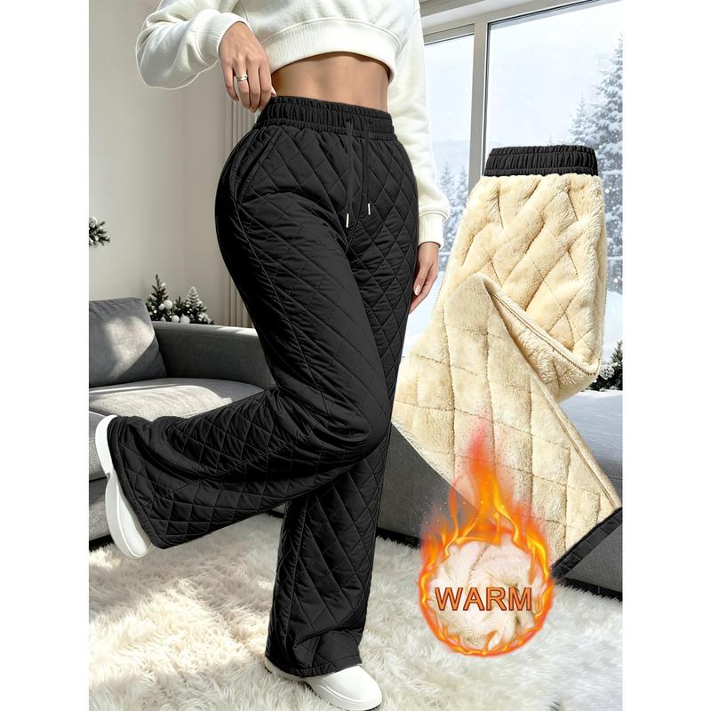 Women's Lady Winter Trendy Quilted Diamond-Patterned Fleece-Lined Thick Joggers - Drapey, Warm, Suitable for Outdoor Wear, Shopping, Work